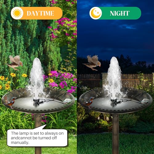 Bird Bath Fountains with 12 LED Lights, 24 Hour Working Fountain Pump with Light, Adjustable Watering Submersible Pump for Outdoor Water Garden, Pond(Cool White) - color: Cool White