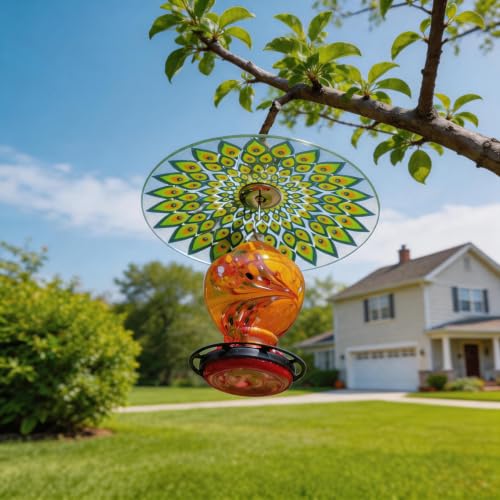 13" Large Glass Rain Cover for Bird Feeder, 2-Pack Peacock Weather Guard | Stainless Hooks Squirrel Baffle Dome, Dual Use Protective Shield on Shepherd Pole or Hook Hanging, Bird House Protector, 33cm - color: Peacock Feather, size: 2PC/Pack