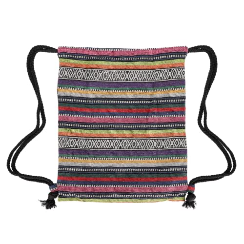 Van Caro Bohemian Drawstring Backpack Light Cinch Bag Gym Sack String Bag - color: D-blue