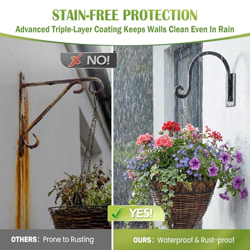 Lifyzoon Heavy Duty Plant Hanger Bracket: 35Lbs Metal Plant Hangers Outdoor | 2-Pack Rust-Resistant Wrought Iron Hooks with Screws, Multi-Use Wall Mount Hooks for Bird Feeders, Wind Chimes, Lanterns - size: 1A-8“ 2PCs