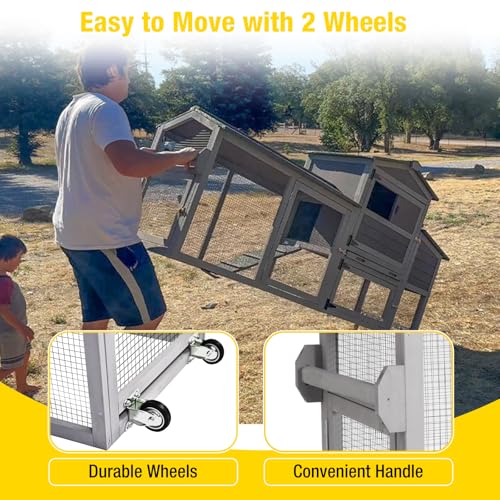 Aivituvin Chicken Coop with Run and Wheels, Mobile Outdoor Hen House Wooden Poultry Cage with Waterproof Roof (Grey, AIR61) - color: Grey, size: AIR61