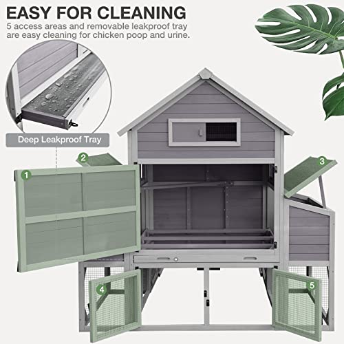Chicken Coop for 10 Chicken Extra Large Outdoor Chicken House with Two Large Nesting Box, Leakproof Pull-on Tray and UV-Resistant Roof Panel