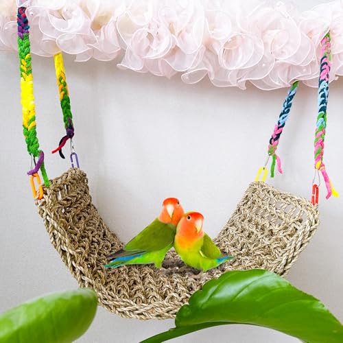 2Pcs Bird Seagrass Mat 20.5×8'' Natural Grass Woven Net Hammock Hanging on Cage Parakeet Climbing Rope Ladder Chew Toys for Lovebird Cockatiel Conure Budgie Cockatoo - size: 2Pcs 20.5" × 8"