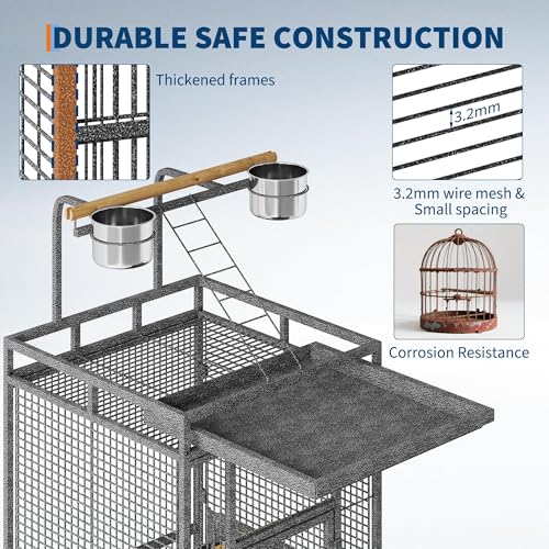 Garvee 61in Large Bird Cage, Metal Bird Cage with Bird Playground, Rolling Parrot Cage with Feeding Accessories, Large Parakeet cage for Parrots, Parakeets, Conures, Parrot, Black