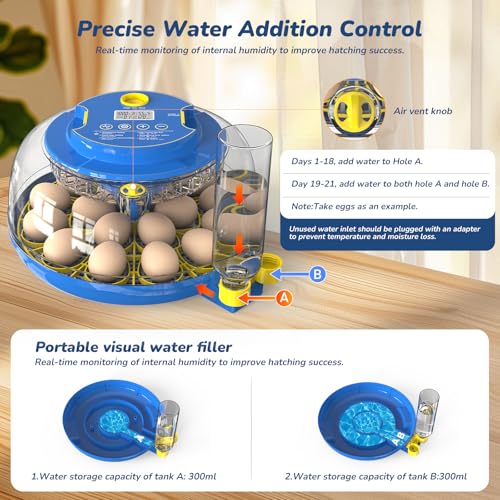Incubator for Hatching Eggs with Automatic Egg Turning & Temperature/Humidity Control, 18 Egg Incubator for Chicken/Quail/Duck/Goose Eggs - color: Glacier Blue