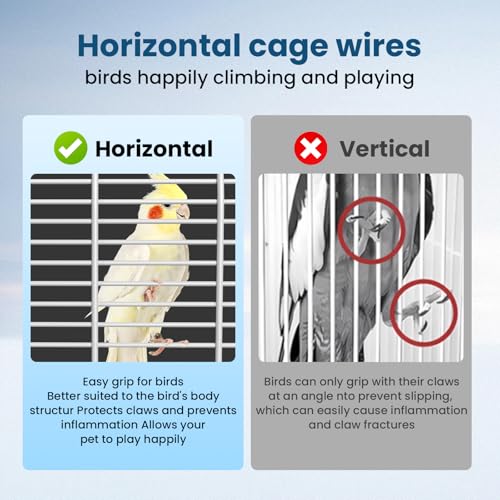 Travel Bird Carrier Cage,Parakeet Portable Cage with Feeder Cup & Standing | Transparent Small Bird Cage,Side-Opening Double Doors,Top Handle,4.9-inch Pull-Out Raised Chassis,Easy to Install