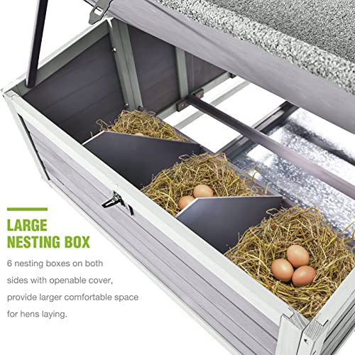 GUTINNEEN Large Chicken Coop on Wheels Mobile Wooden Hen House Weatherproof Duck Poultry Cage 67.3" L for 6-8 Chickens with 6 Nesting Box - size: 67.3"L x 40.0"W x 49.8"H