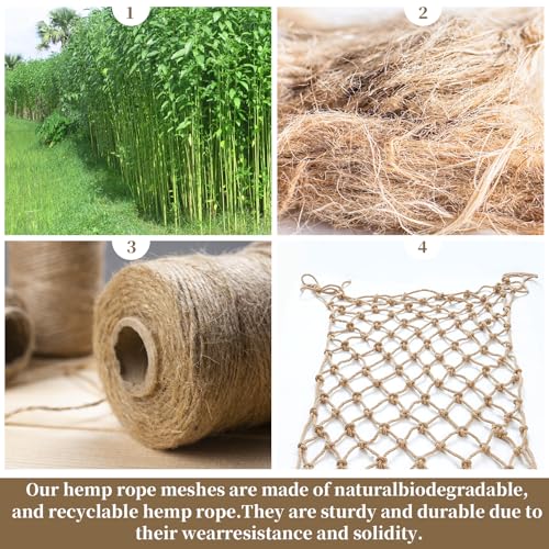 Jute Hemp Rope Net(4ftx12ft), Heavy Duty Natural Climbing Safety Rope Netting Balcony Stairs Fence Garden Playground Protection Net Indoor & Outdoor Decor Rope Net - size: 4ftx12ft