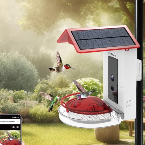Solar Smart Hummingbird Feeder 1080P Camera 2.4Ghz Wi Fi | AI Bird Recognition Leak Proof Hanging Design Wide View Lens Ideal for Outdoor Garden Bird Watching Observation