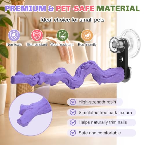 3 Pcs Dual-use Bird Perch with Rough Grinding Stone, Suction Cup & Screw Mount Window Perch Multi-Functional Bird Perches for Small and Medium Birds Cage, Wall, Bathroom and Car Travel