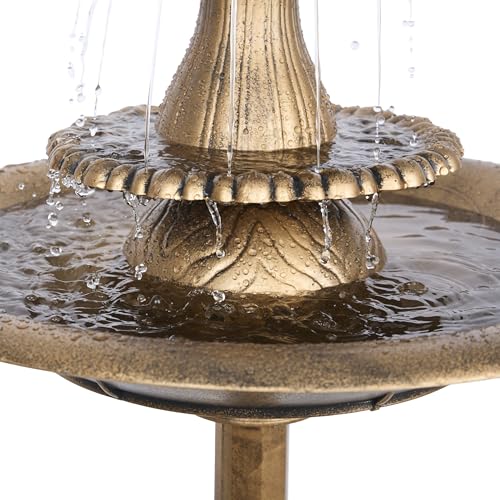 Alpine Corporation 40" Tiered Pedestal Fish Fountain Birdbath, Cascading Outdoor Water Feature for Garden, and Backyard Décor, Gold - color: Gold