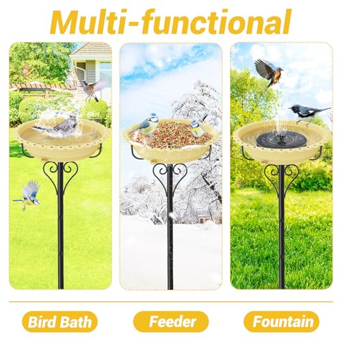Bird Bath for Outside,12" Plastic Removable Bowl,Beige | Heavy Duty Metal 5 Prongs Base,Easy CLean,Weather-Resistant,Rust-Proof,40" Freestanding Birdbath for Garden Patio Yard Lawn - color: Beige-Freestanding