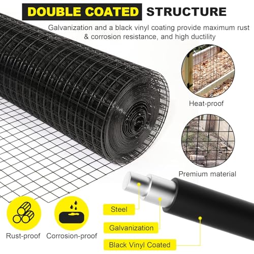 24'' x 25' 1/2inch Hardware Cloth 19 Gauge Black Vinyl Coated Welded Fence Mesh for Home and Garden Fence and Home Improvement Project - size: 24'' x 25'-19 Gauge