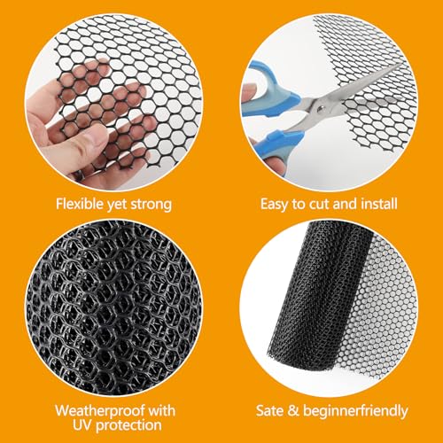 Chicken Wire Fencing Roll 15.7 x 240 in, Black Plastic Garden Mesh | HDPE weather-resistant mesh, easy to cut and install, includes 30 zip ties, for gardens, plant protection, pets and coops - color: Black( Plastic)
