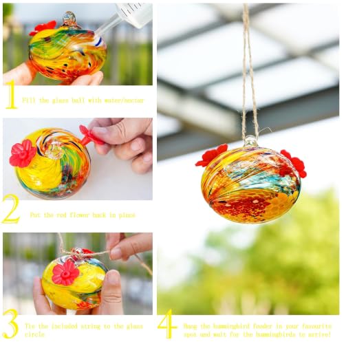 3inch Hand Blown Glass Hummingbird Feeders for Outdoors Garden Patio | 2 Flower-shaped Feeding Ports, Leak Proof, Easy to Hang on Tree Branches Eaves - color: D