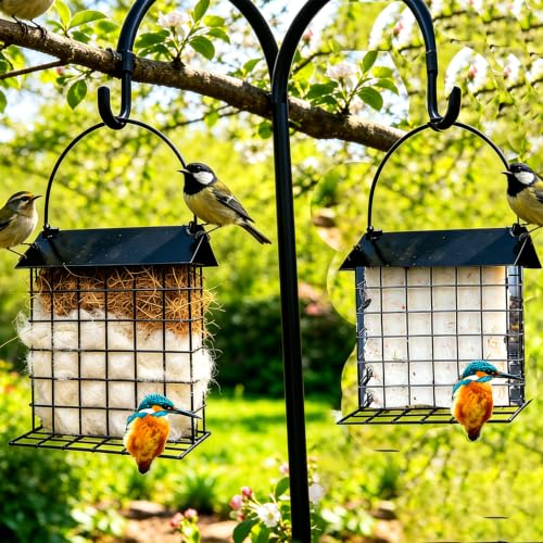2 PCS Bird Nesting Holder with Alpaca Fiber Bird nest Material Holder with rain Guard Suet Bird Feeders for Outdoors Refillable Hummingbird Nesting Gifts Outdoor Bird Nesting Station (2 PCSBLAK) - color: 2 PCSBLAK