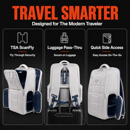 Gruv Gear Travel Laptop Backpack, 20L Silver Tech Backpack with Modular Storage Shelves, Dual Access Pockets & TSA-Friendly Design, Compact Carry-On Backpack for Work, Travel & Everyday Carry - color: Silver/Blue