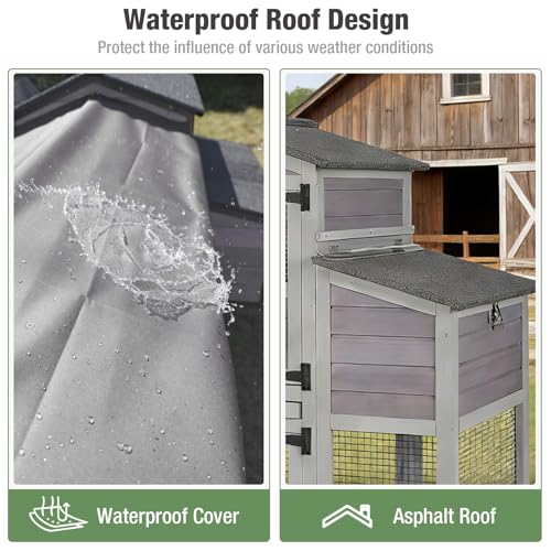 79‘’ Chicken Coop with Wheels, Wooden Hen House with Large Nesting Box, Outdoor Poultry Cage with Leakproof Pull-on Tray, Backyard Chicken Coop with Run, Weatherproof Rabbit Hutch
