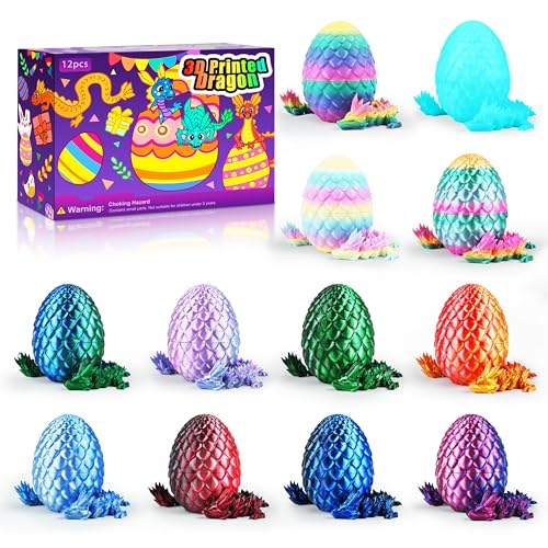 Impossmaker 12PCS 3D Printed Dragon Eggs with Dragon Inside, Cool Stuff Fun Gifts, Mini Dragons Eggs Set Articulated Crystal Fidget Toy for Adults Teens Boy Gifts Easter Basket Stuffers - style: 12P-S3