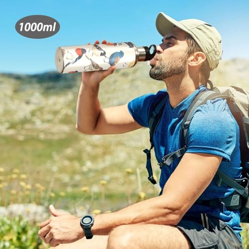 YETTASBIN Bird Water Bottle with Straw Lid 32oz Leakproof Vacuum Insulated Stainless Steel Sport Water Bottles for Gym, School, Travel