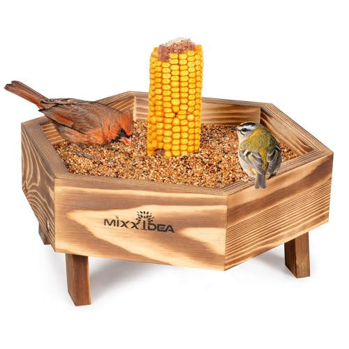 Ground Bird Feeder for Outdoors, Wooden Mesh Seed Tray for Bird Feeders, Great Attracting Garden Yard Decoration for Wild Birds Squirrels Chicken Dove, Brown - color: Brown