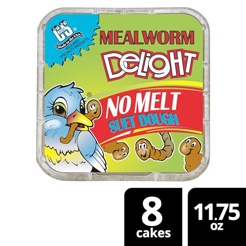 C&S Mealworm Delight No Melt Suet Dough, Suet Cakes for Wild Birds Including Robins, Blue Jays, Woodpeckers, Wrens, Bluebirds and More, 11.75 Ounces, Pack of 8 - size: 1.47 Ounce (Pack of 8), style: Mealworm, 8 Pack
