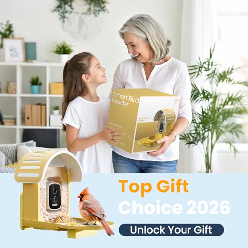 Smart Bird Feeder with Camera, Yellow | 2.5K UHD, AI Bird Species Identification, Solar Powered, 2.4G WiFi, IP66 Waterproof Outdoor, Instant Alerts, Gift - color: Yellow