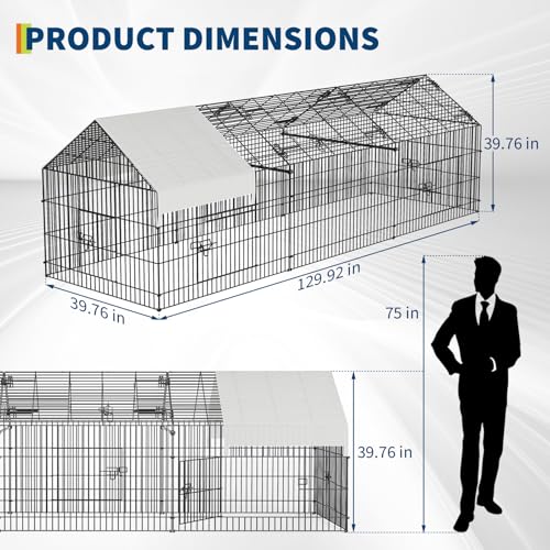 GarveeHome Large Metal Chicken Coop,86" L x 40" W Portable Chicken Run with Waterproof Cover, Chicken Coop Run, Outdoor Backyard Farm Poultry Fence Pet Playpen for Rabbit, Duck, Chinchillas (White) - color: White