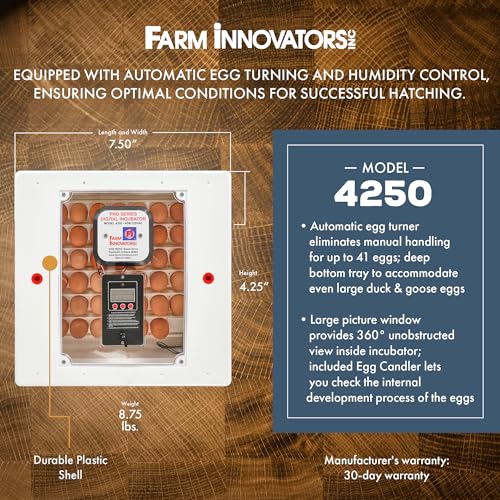 Farm Innovators Egg Incubator with Automatic Egg Turning & Humidity Control, Egg Candler w/Digital LCD Display for Improved Hatching, 3 Pack, White