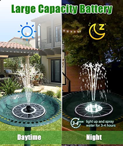 SZMP Solar Fountain Upgraded 100% Glass Panel, 3.5W Floating Solar Powered Water Pump Built-in 2000 Battery with 7 Nozzle & 4 Fixer, Solar Bird Bath Fountains for Garden, Pond, Outdoor - color: White Led Lights