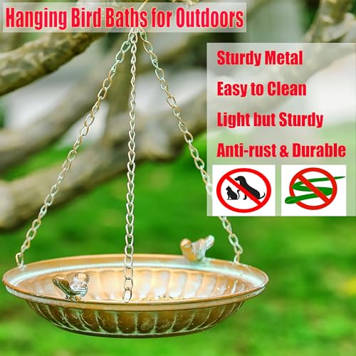 16" Hanging Bird Bath for Outdoors, Metal Bird Bath Bowl | sutible for Garden, Backyard, Patio Decoration
