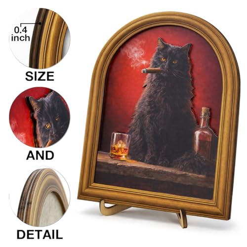3D Funny Black Cat Smoking Wall Art Sign for Man Cave Decor, Whiskey Bar Cat Portrait Decor, 8x10 Inch - color: Cat-2