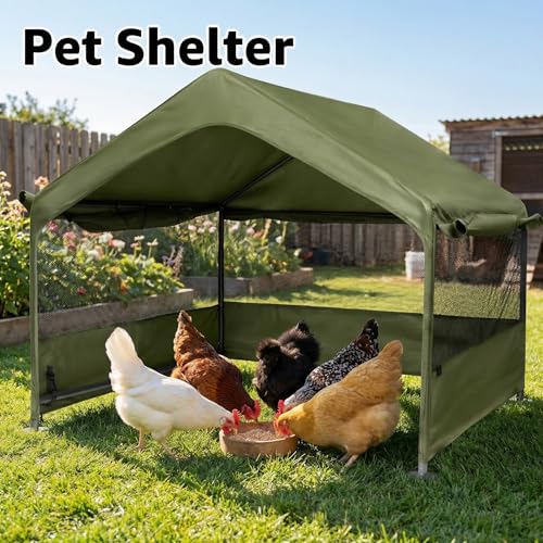 Dog Tent House Outdoor Shade 4'x4'x3' Shelter for Large Medium Pets,Outside Sun Rain Waterproof Canopy with Three-Sided Breathable Mesh Windows,Livestock House with Ground Nails,Deep Green - color: Deep Green with Breathable Mesh Windows