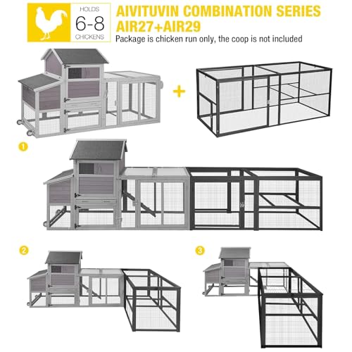 Aivituvin Expandable Mobile Chicken Coop with Wheels for 4–6 Chickens, Reinforced Nesting Box, Full-Cover UV Roof, Weatherproof Outdoor Hen & Duck House with Metal Tray, 77" L x 33.3" W x 46.5" H - color: Grey, size: 77"L x 33.3"W x 46.5"H