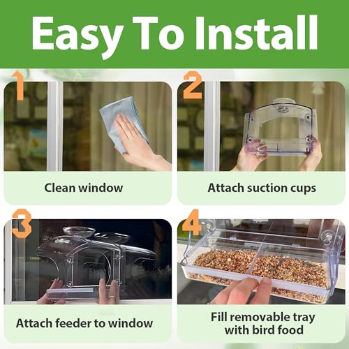 Clear Window Bird Feeder with Water Bowl | Self-adhesive hooks, brush for easy cleaning, ideal gifts for mom parents, clear design for close-up bird watching