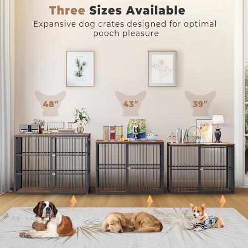 Lyromix 43'' XL Dog Crate Furniture with 3 Doors for Medium to Large Dogs | Wooden Kennel End Table, Heavy Duty Indoor Cage for Golden Retriever Labrador, Multiple Units Can be Combined, Rustic Brown - color: Brown, size: 43.3"L x 29.9"W x 33.1"H