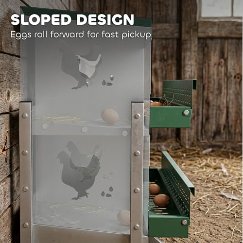 PawHut Chicken Nesting Boxes 6 Compartment for Hens Ducks, Silver | Two-Tier Egg Laying Boxes, Vented Holes, Easy Egg Collection, Metal Nesting Boxes for Chickens - size: 34.1"L x 18.9"W x 34.1"H, style: Roll Away