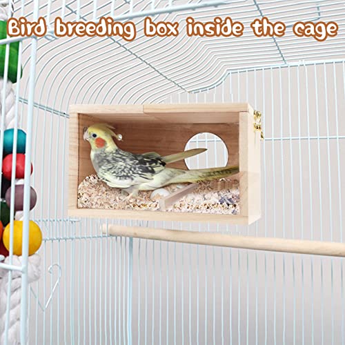 Parakeet Nesting Box,Transparent Cockatiel Nesting House(L) | Detachable Wooden Pine Bird Nest,Breeding box for Parrot, Lovebirds, Budgie, Conure, and Other Small Birds - size: L