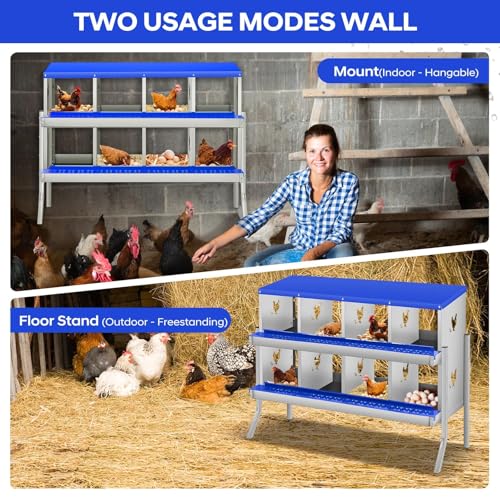 8 Compartment Chicken Nesting Box, Heavy Duty Metal Laying Box with Perch, - color: Blue, size: 8 Compartments with legs