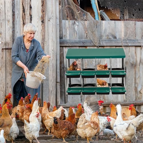 GarveeHome 2-Tier Chicken Nesting Box, 8 Compartment Metal Chicken Laying Boxes with Waterproof Roof ＆ Removable Trays for Hens, Poultry，Easy Egg Collection - color: Green, size: 47.2"L x 17.7"W x 35.4"H