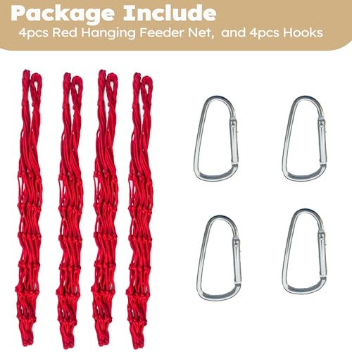 Chicken Vegetable Hanging Feeder 4 PCS, Reusable String Bag with Hook for Chicken Toys, Poultry Fruit Holder for Hens and Ducks, Lettuce Cabbage Feeder for Enrichment, Chicken Coop Accessories(Red) - color: Red