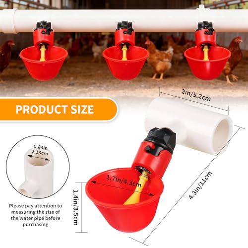 6 Packs Chicken Waterer Cups with PVC Tee Fittings, 1/8 Inch FTP Threads | Keep Clean Water, Automatic Poultry Feeder Cups Water Feeder for for DIY 1/2" Pipe System Chicks, Duck, Goose, Quail