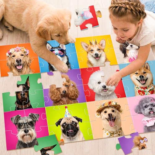 Jumbo Floor Puzzles for Kids Ages 3-5, 48 Piece Large Funny Dog Jigsaw Puzzles, Learning Educational Toys for Toddlers Ages 4-6 Preschool Educational Toys Gifts for Boys and Girls