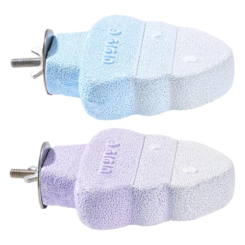 2 Pack Parrot Perch for Cage Bird Beak Grinding Stone, Volcanic Rock Mineral Bird Perch, Parrot Cage Accessories for Parakeets Budgies Cockatiels, Lovebirds Small to Medium Birds - color: Blue+Purple