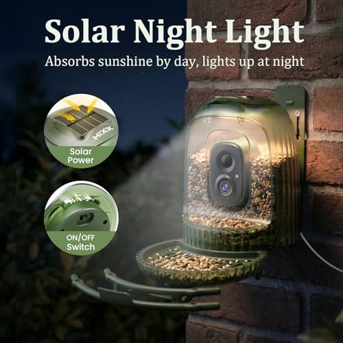 Smart Bird Feeder with Camera Solar Powered, Auto Capture 2.5K Videos | Free AI Bird Identification, with Light & Seed Guard, Live Bird Watching Camera Feeder, for Family,Bird Lovers - color: WhiteLight