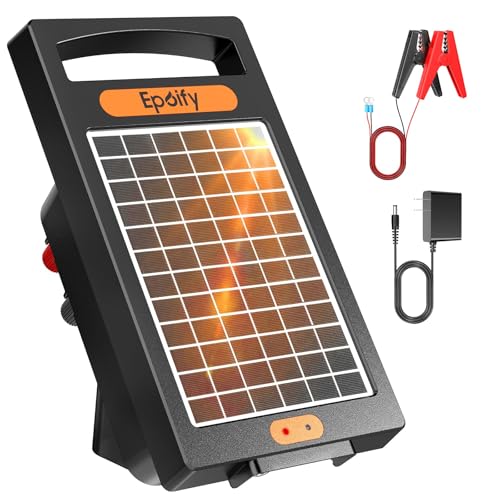 24-Hour Solar Electric Fence Charger, 0.18J, 10-Mile for Livestock | Portable All-in-One Energizer, 5700-10200V Pulse Output, 24/7 Solar Charging, Weatherproof, Deters Predators - color: Black