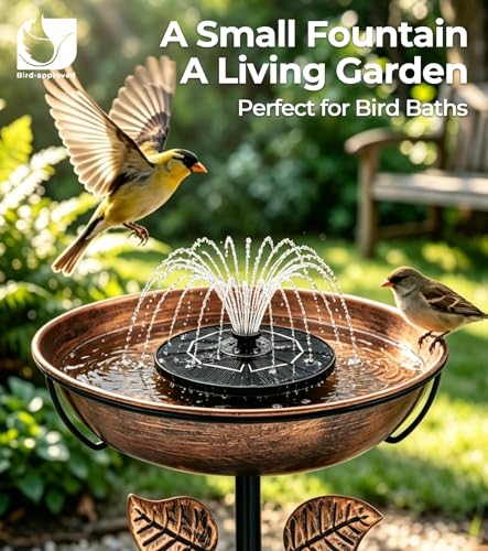 6.3" Solar Bird Bath Fountain with Color LED Lights | 9V/2W Solar Fountain Pump, 800mAh Battery Backup, 4 Fixed Rods 5 Spray Patterns for Birdbath Pond Patio Flowing Water Feature