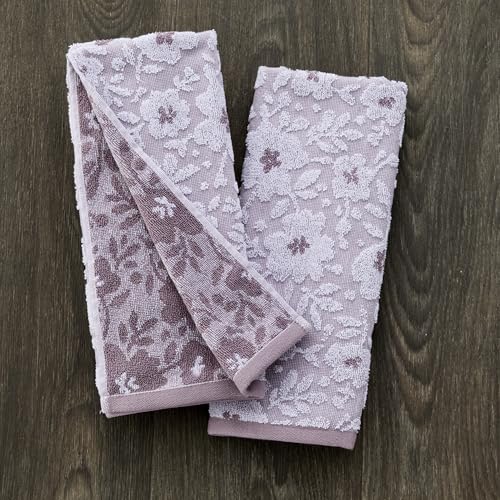 SKL Home Floral Jacquard 100% Cotton 2pc Hand Towel Set, Reversible & Decorative for Bath/Kitchen/Bar & Gift, Lavender - color: Floral Jacquard, Lavender