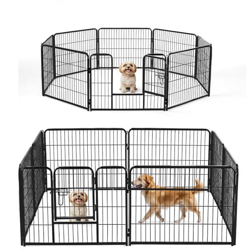 NEWBULIG Dog Playpen Indoor 8 Panels 24 Inch, Outdoor Metal Dog Fence Pen | Heavy Duty Metal Exercise Pen, Foldable Portable, RV Camping, Yard Garden, Small Dogs Pet Pen - color: Black, size: 24IN