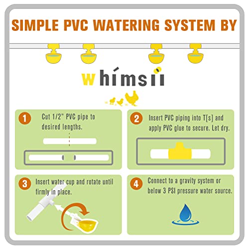 Chicken Water Cups with PVC Tee Fittings for 1/2" Pipe, Automatic Chicken Watering System, Anti-Leak, Holds 50% More Water, Suitable for Chicks, Chicken, Duck, Quail, Birds (Yellow, 4 PVC Cups) - size: 4 PVC Cups